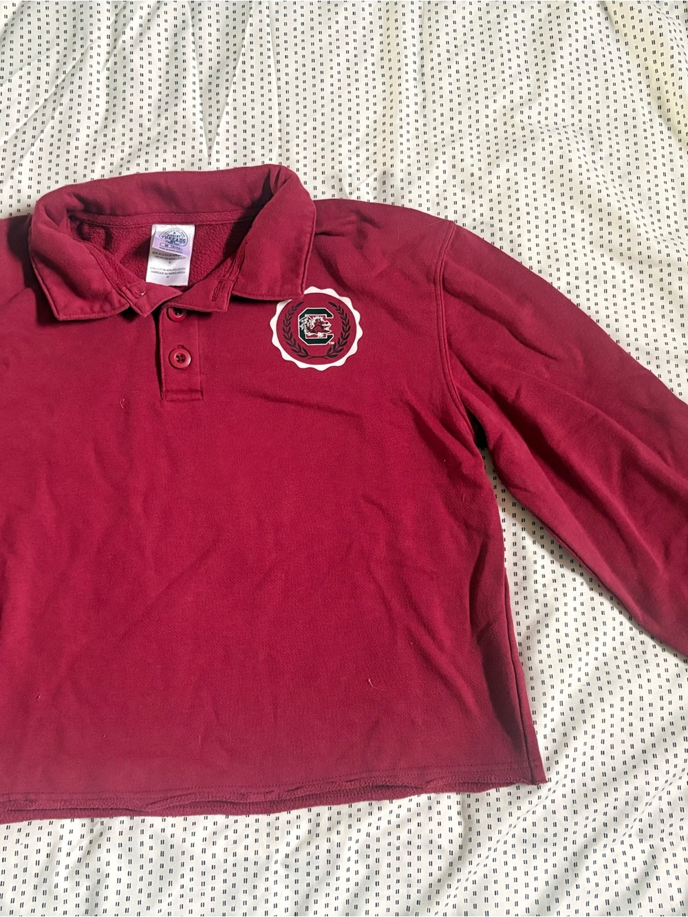Women’s Gamecock Garnet Long-Sleeve Crop Polo Shirt with Crest